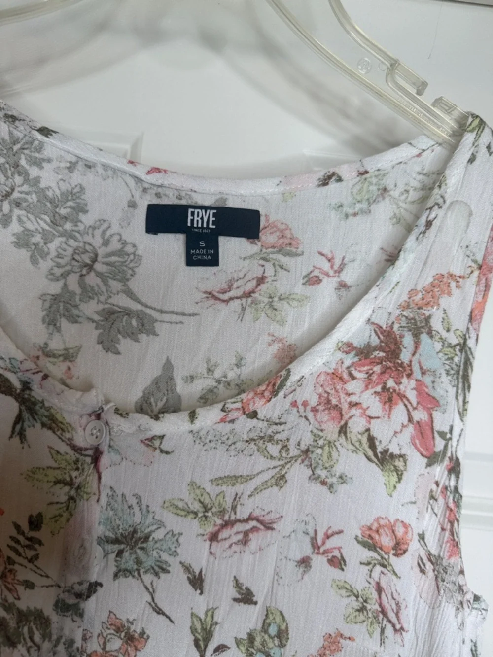 Frye sleeveless floral white button down flowy midi dress sz Sm - Picture 4 of 7